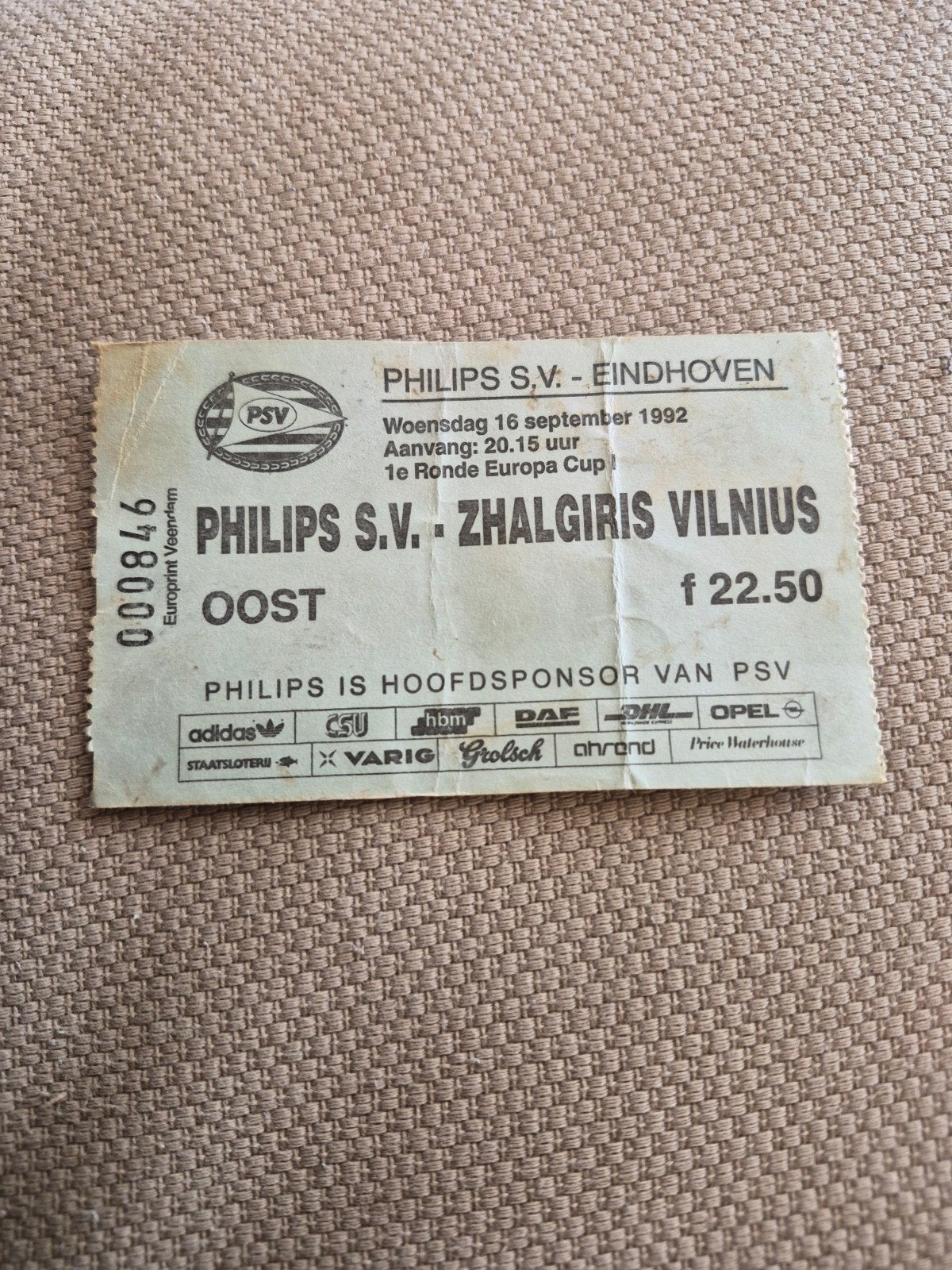 Ticket PSV - Zhalgiris Vilnius, Ophalen of Verzenden, Gebruikt, PSV, Overige typen