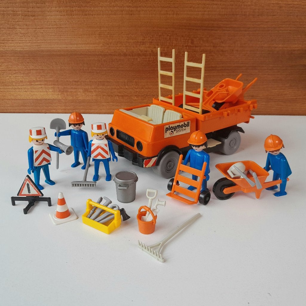 Vintage Playmobil kiepwagen bouwvakkers gereedschap - 70's, Ophalen of Verzenden, Gebruikt