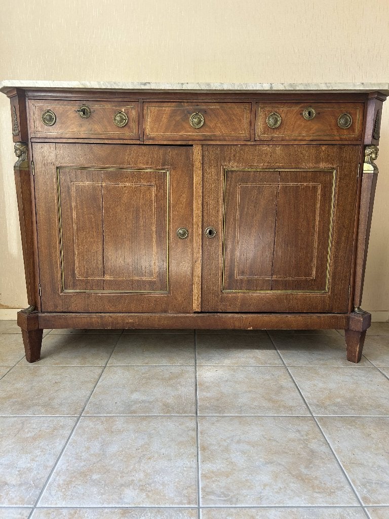 Antiek dressoir, marmeren blad en prachtige koperen details, Gebruikt, 100 tot 150 cm, Met lade(s), 50 tot 75 cm
