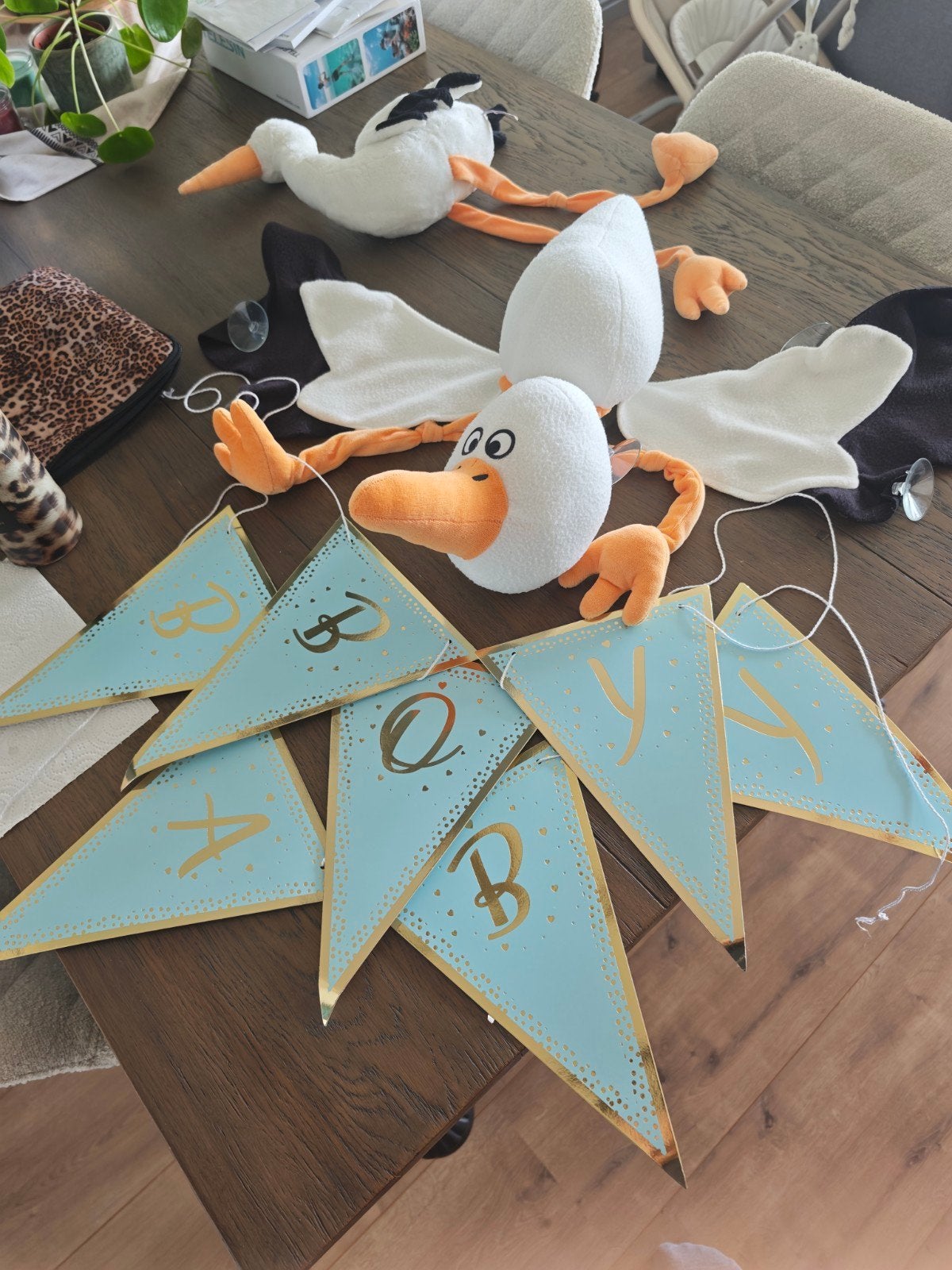 Ooievaar decoratie en 'Baby' slinger voor geboorte, Ophalen of Verzenden, Zo goed als nieuw, Versiering, Geboorte of Huwelijk