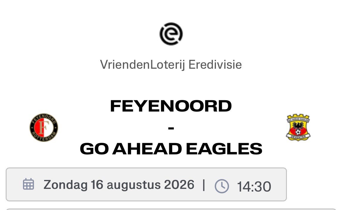 2 tickets Feyenoord - Go Ahead Eagles, Drie personen of meer, November