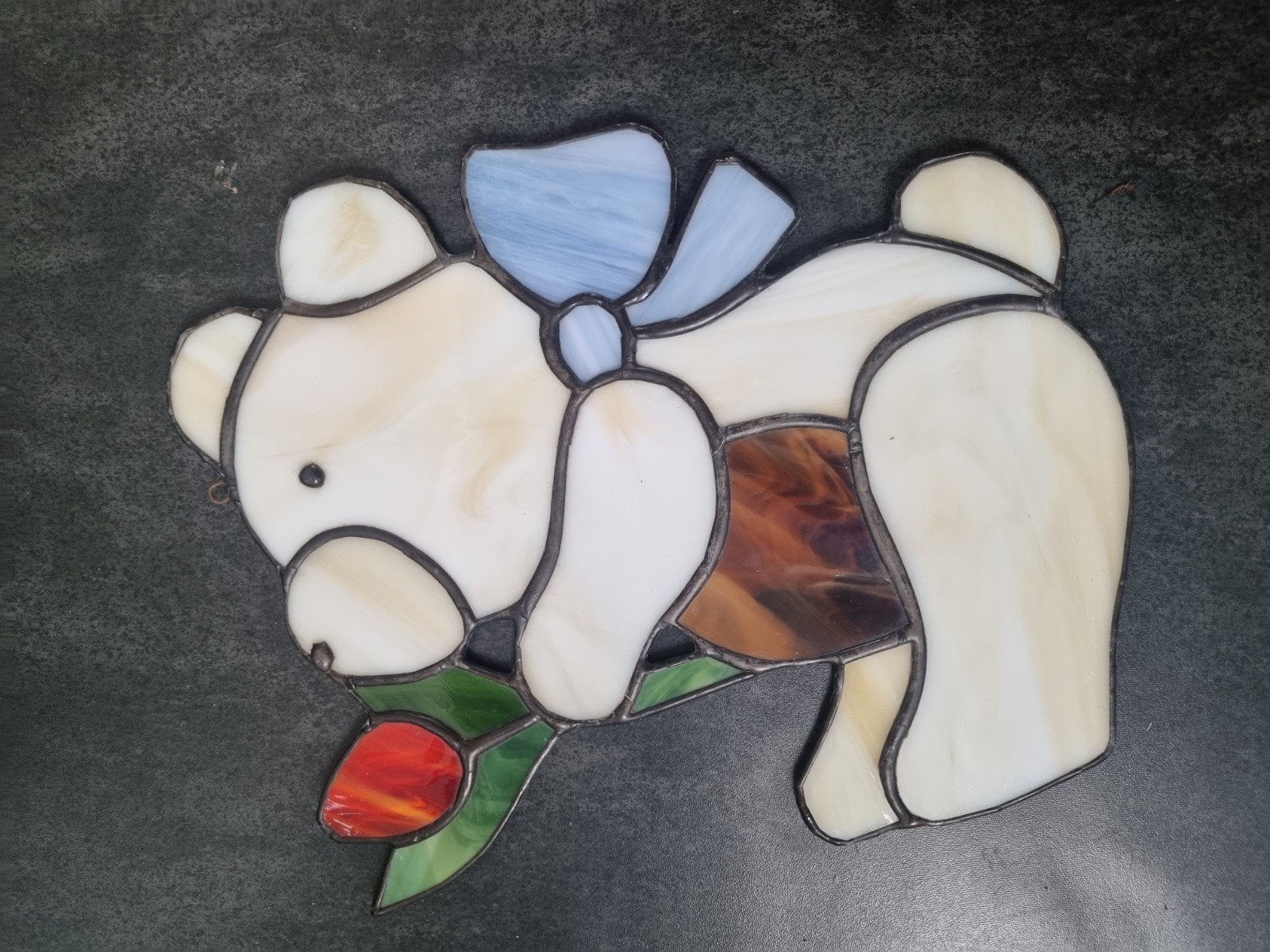 Glas in lood beertje met tulp - Handgemaakt decoratie, Ophalen of Verzenden