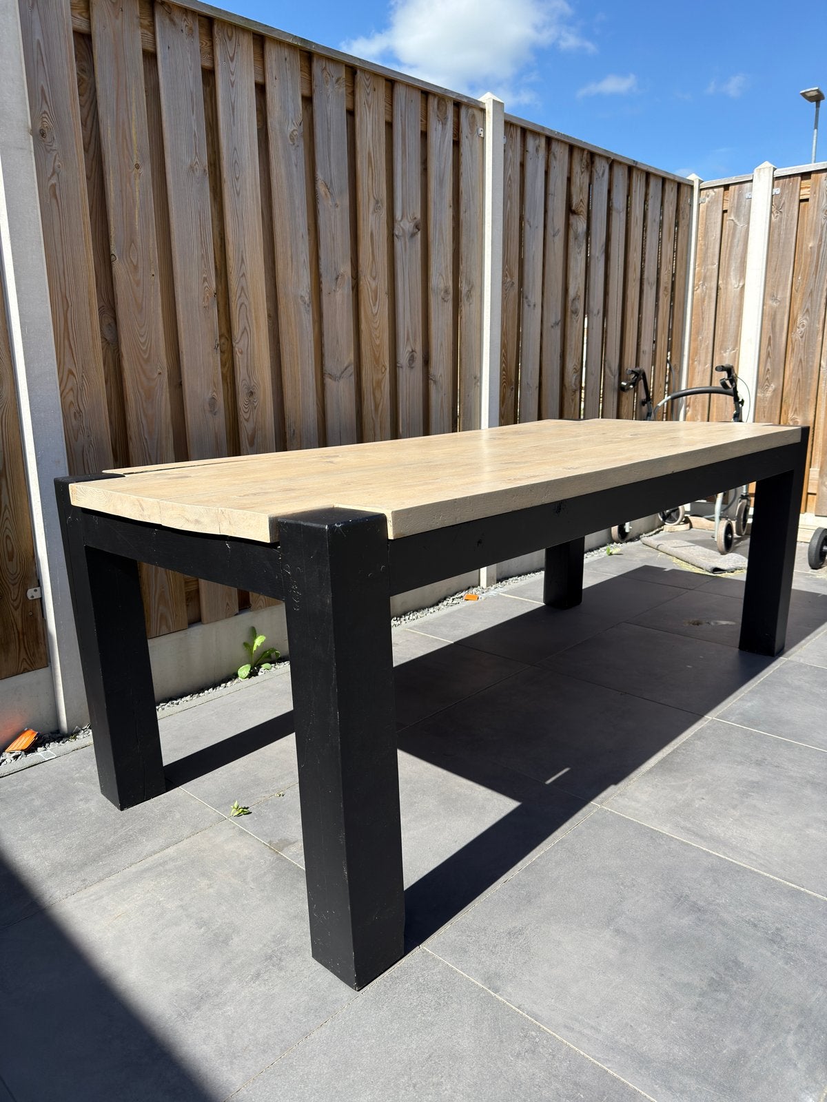 Eiken tafel grey wash (208,5x93,5cm), Ophalen, Gebruikt, Eikenhout, 200 cm of meer