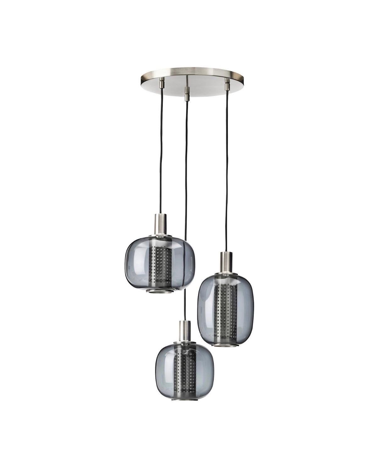 IKEA MISTERHULT Hanglamp 3 rookkleurige glazen kappen, Huis en Inrichting, Lampen | Hanglampen, Ophalen, Zo goed als nieuw, Glas