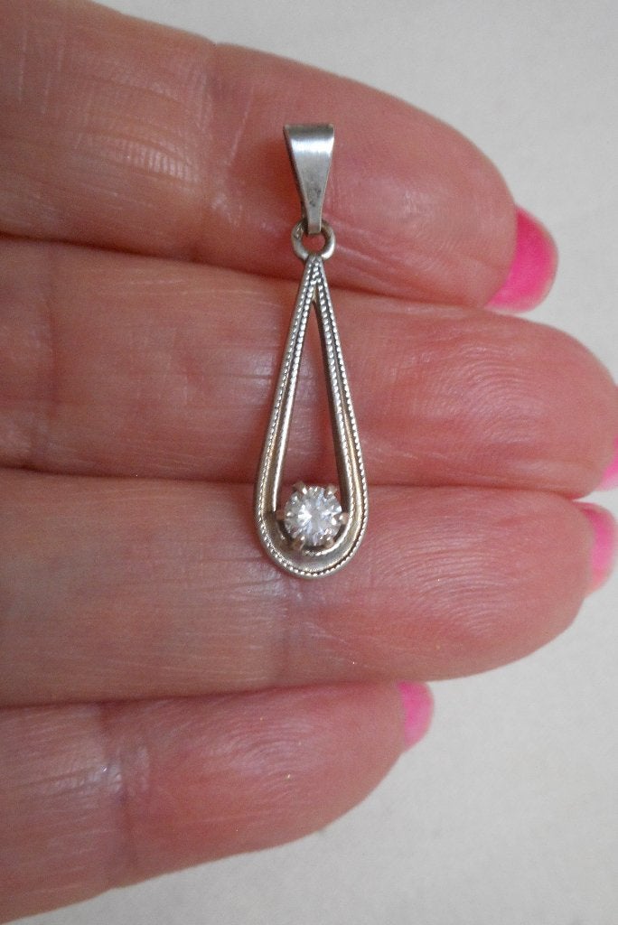 Zilveren vintage hanger met steentje nr1353, Verzenden, Zo goed als nieuw, Zilver, Zilver