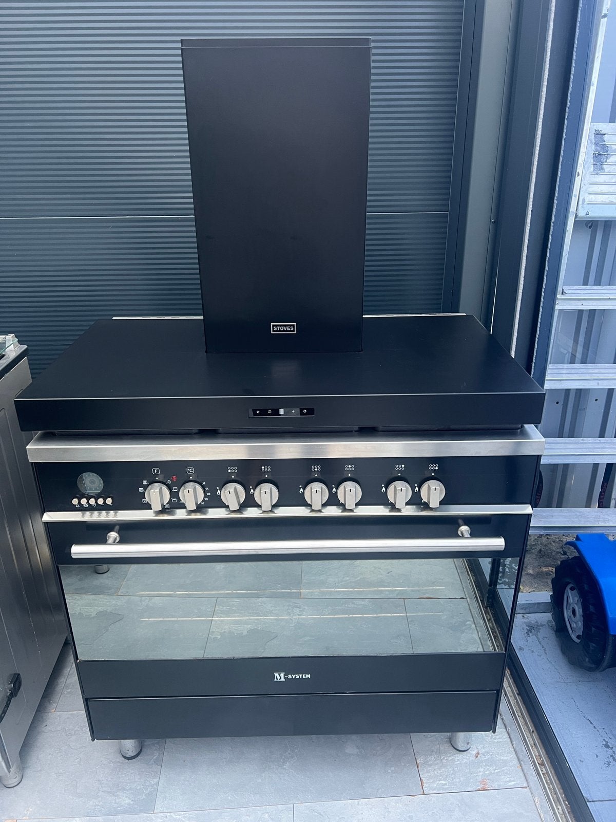 Gasfornuis 90 cm M-system met afzuigkap, 60 cm of meer, Zo goed als nieuw, Inbouw, Inductie
