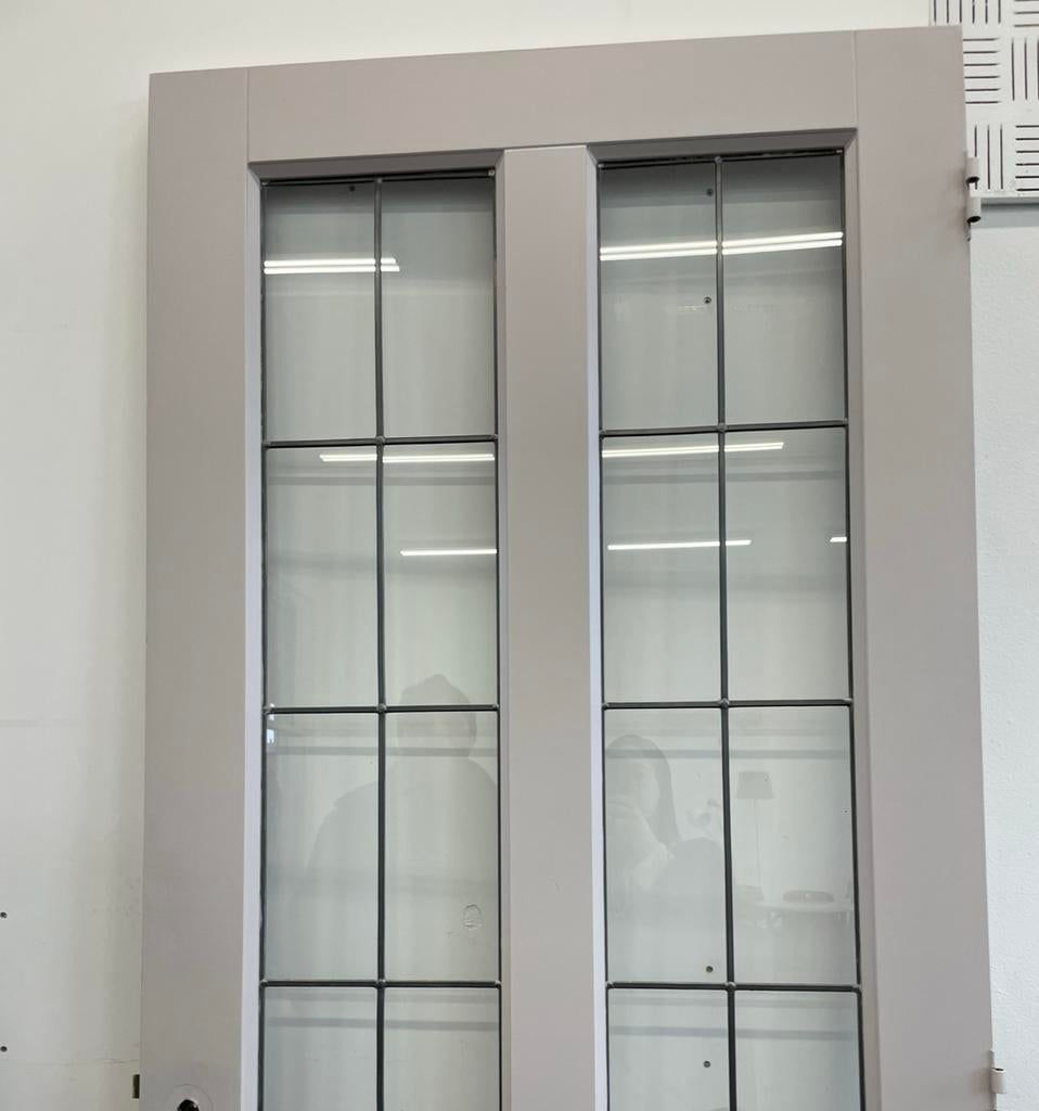 Taupe Jaren 30 deur met glas in lood binnendeur, Ophalen, Binnendeur, 200 tot 215 cm, Glas