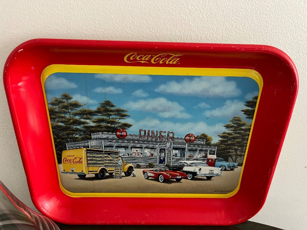 Dienblad vintage Coca Cola / Tuborg bier, Ophalen, Gebruikt, Dienblad, Metaal