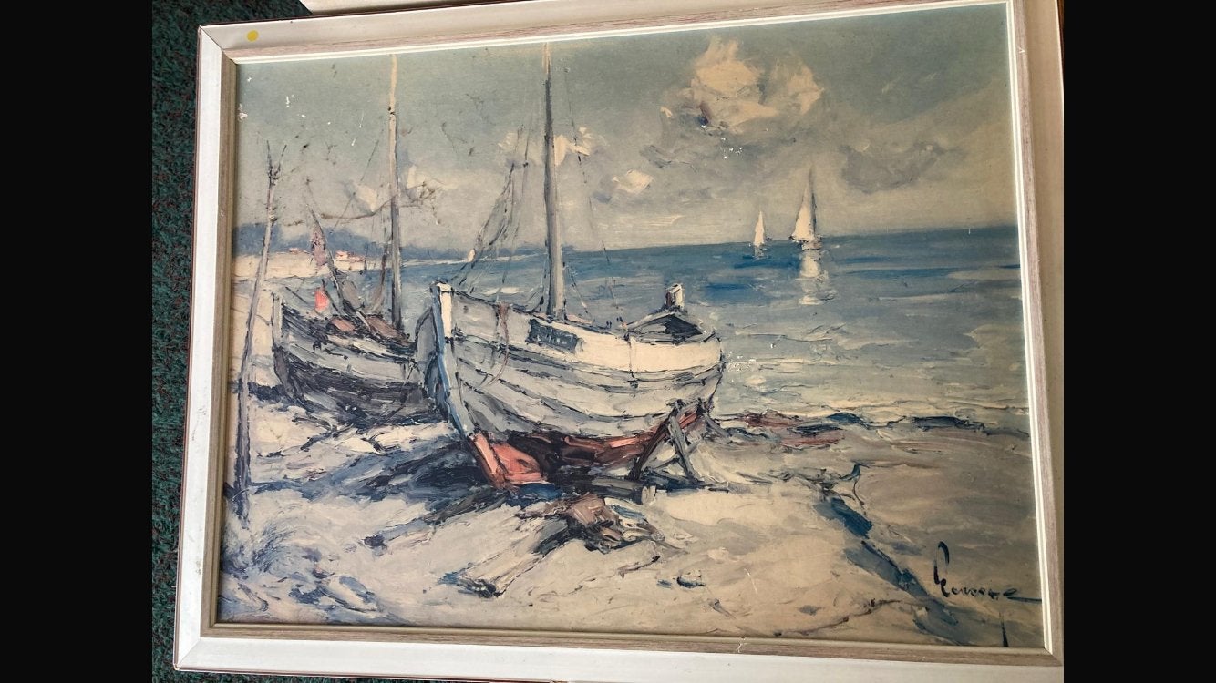Schilderij met boten, Ophalen, Schilderij, Gesigneerd