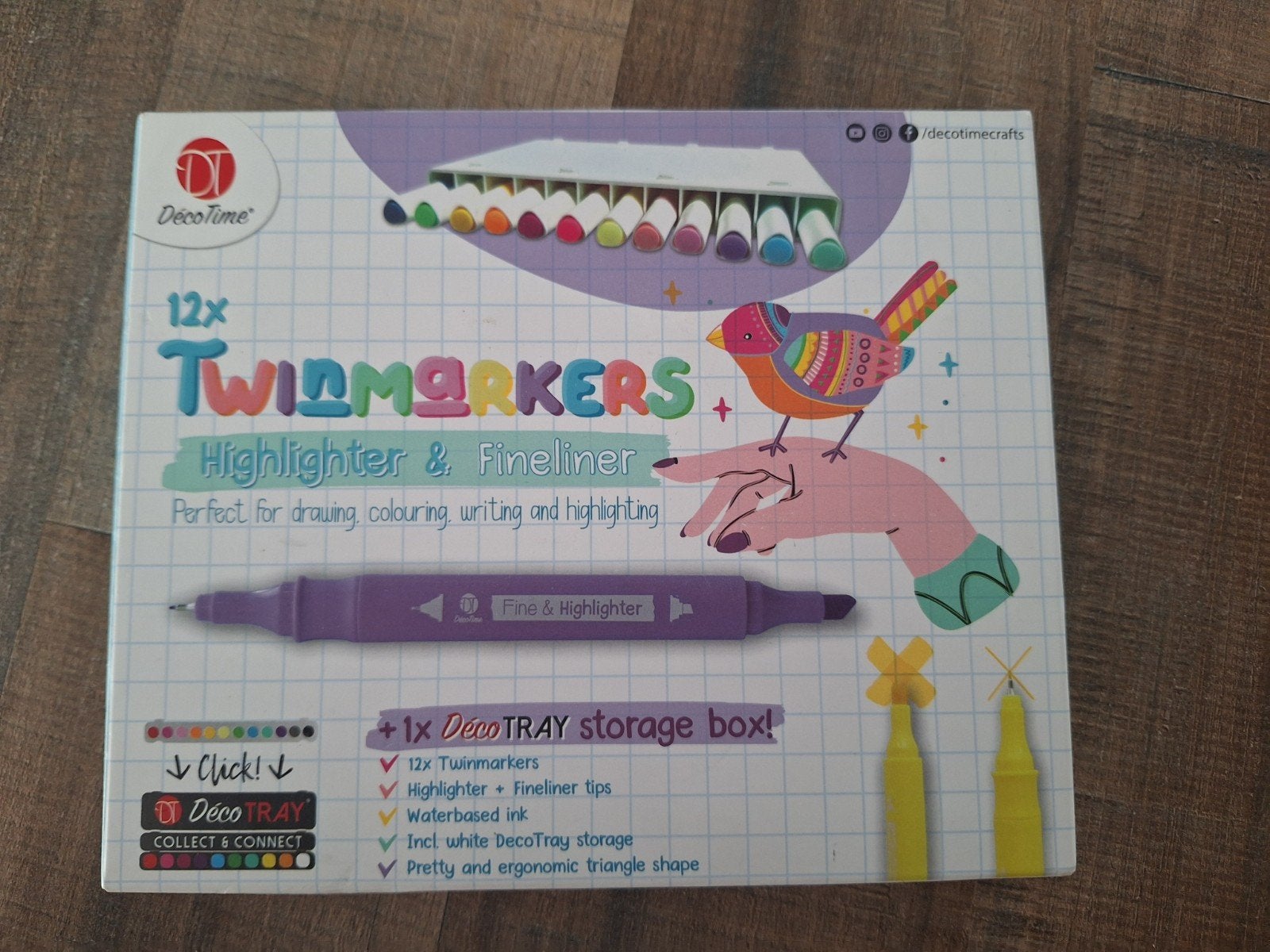 DecoTime Twinmarkers Highlighter & Fineliner 12 stuks, Hobby en Vrije tijd, Tekenen, Ophalen of Verzenden, Nieuw, Potlood of Stift