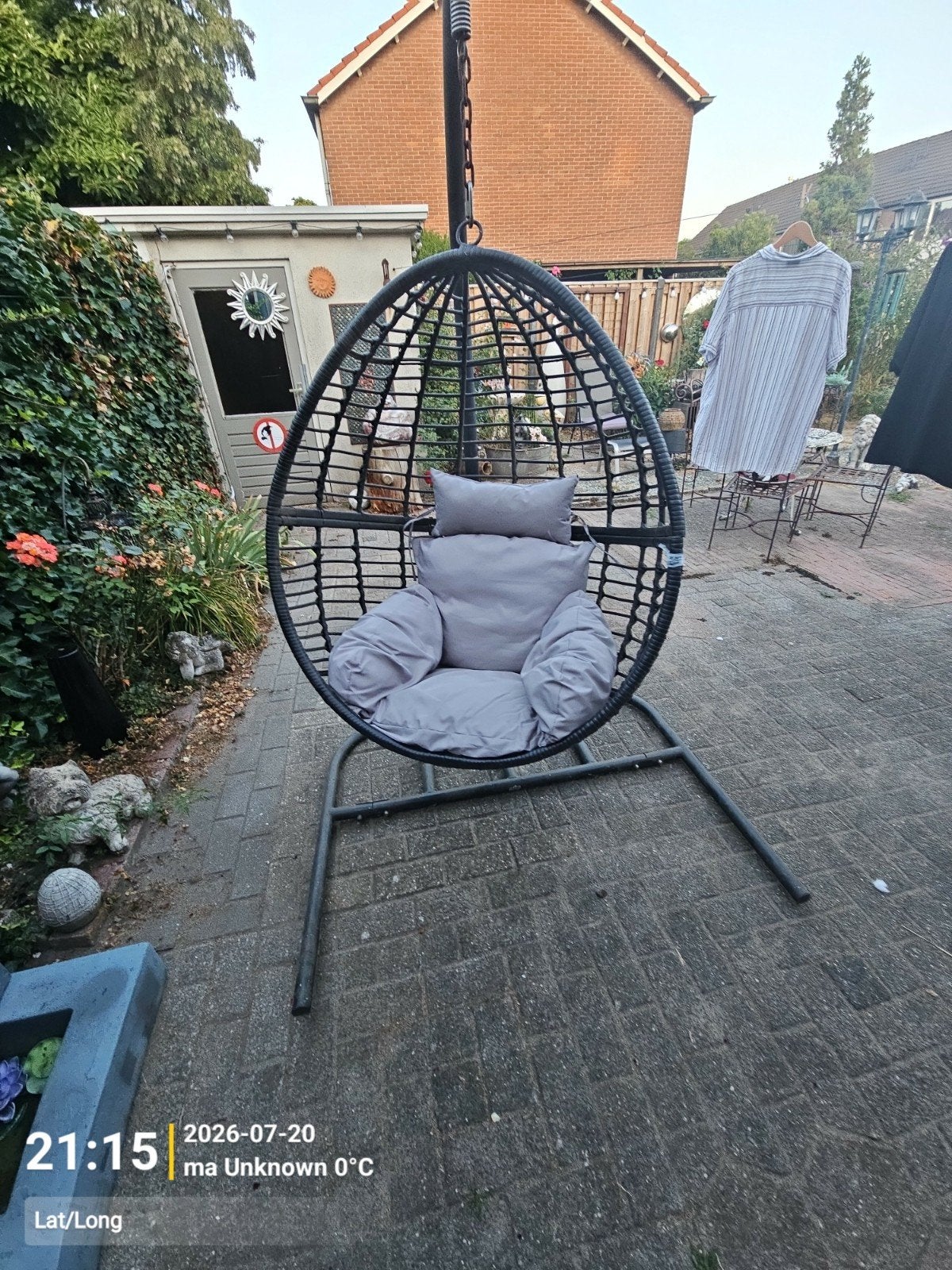 Comfortabele hangstoel met kussen voor buiten, Ophalen, Gebruikt, Wicker