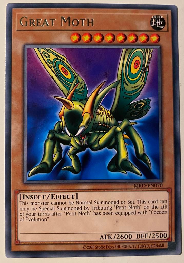 Yu-Gi-Oh! Great Moth MRD Print !, Ophalen of Verzenden, Zo goed als nieuw, Losse kaart