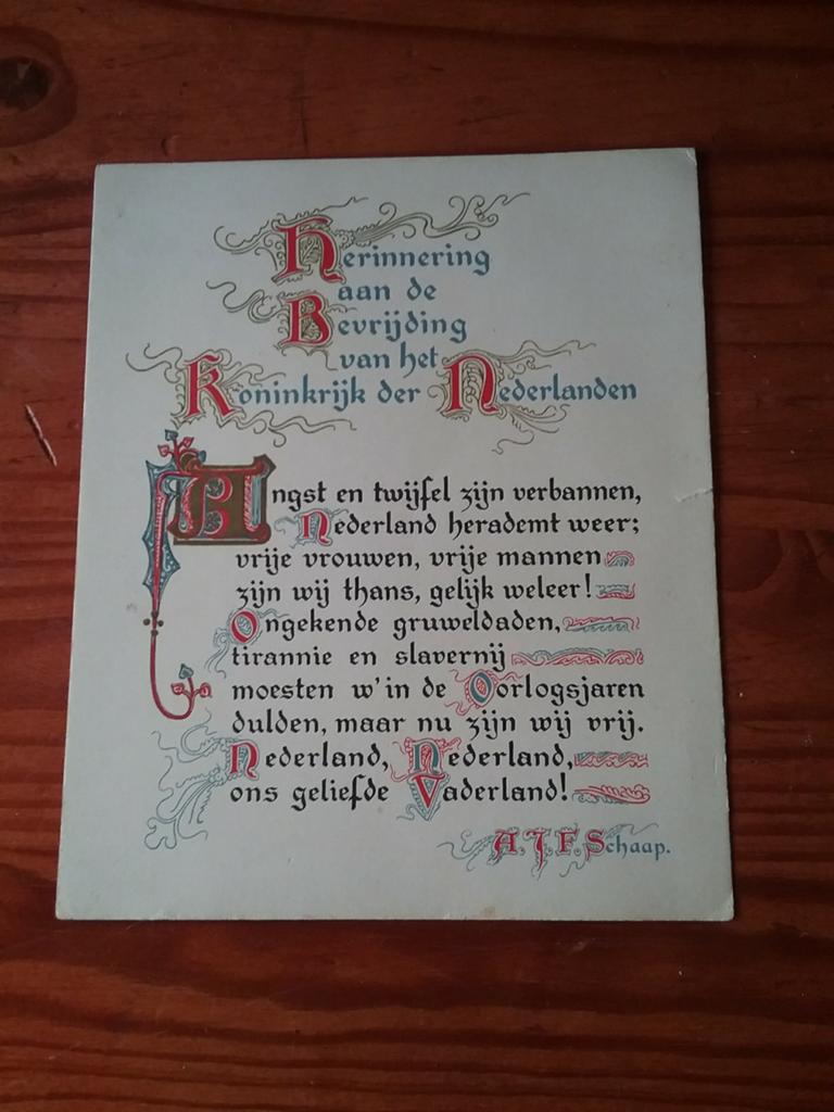 TWEEDE WERELDOORLOG, gedicht over de BEVRIJDING, Ophalen of Verzenden, Overige soorten, Nederland, Foto of Poster