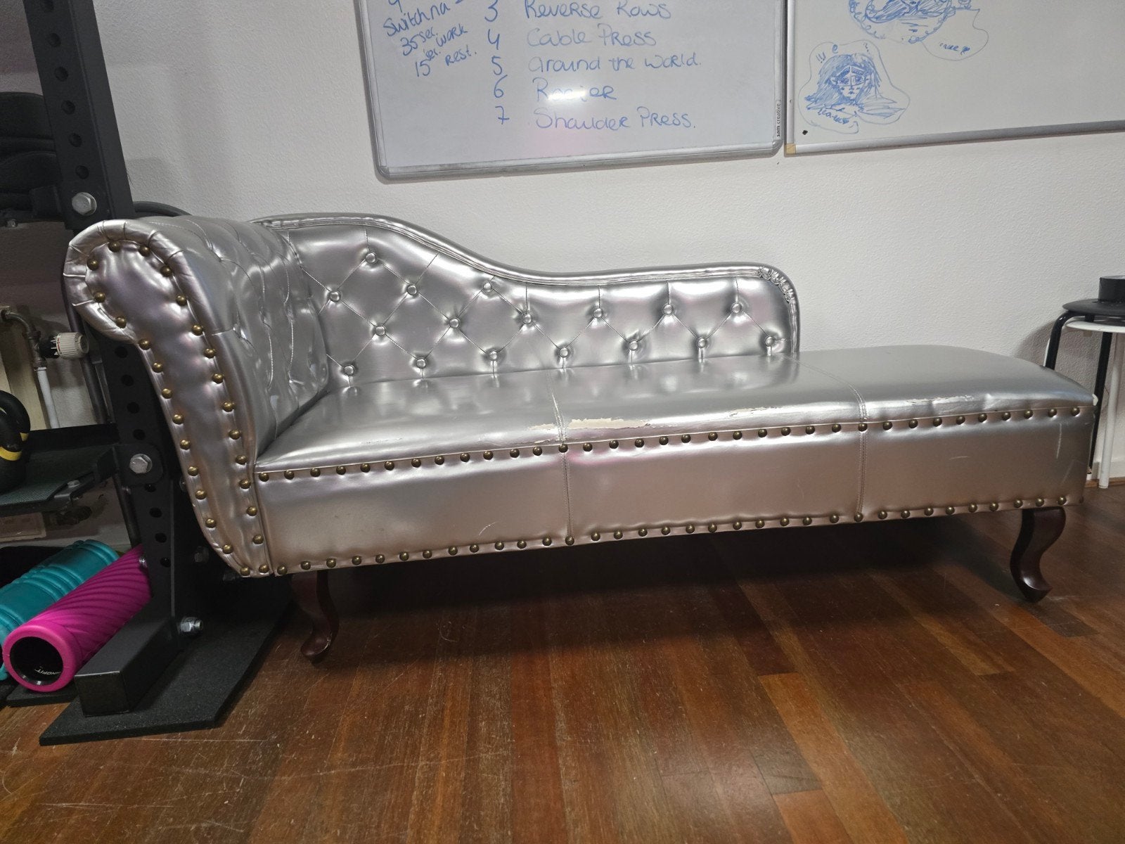 Zilveren chaise longue / lounge bank – barok stijl, Ophalen, Gebruikt, Eenpersoons, Minder dan 150 cm