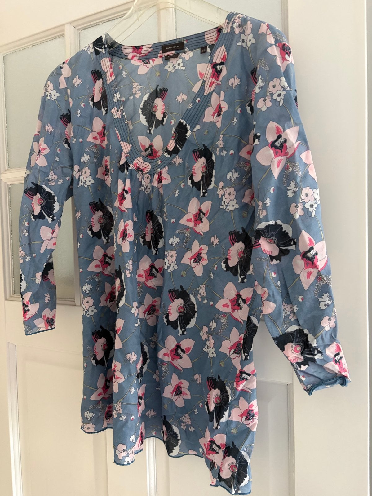 Marc O'Polo blouse met bloemenprint - Maat 44, Ophalen of Verzenden, Zo goed als nieuw, Maat 42/44 (L), Blauw