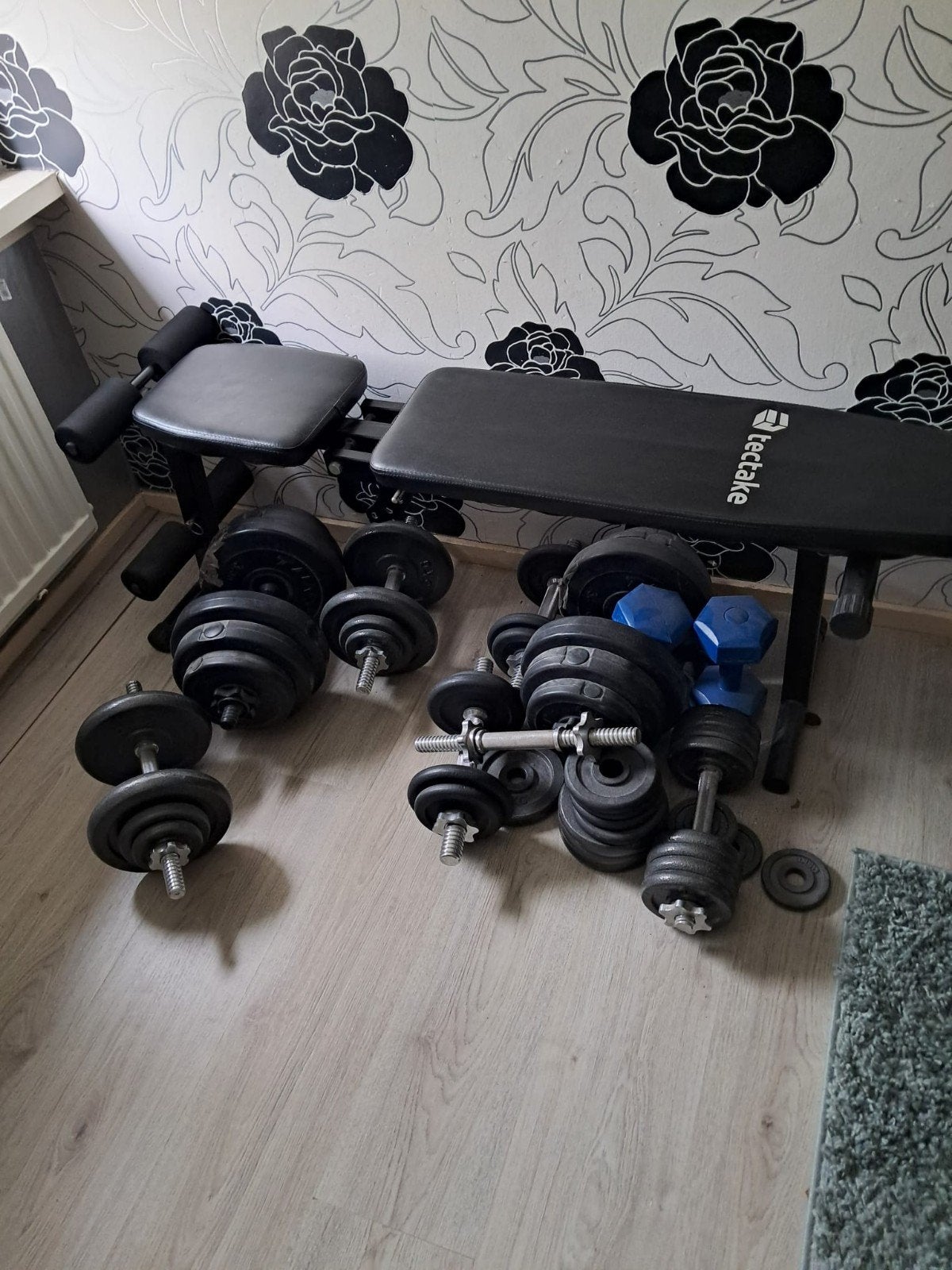 Fitnessbank met uitgebreide gewichten, Sport en Fitness, Fitnessmaterialen, Ophalen, Gebruikt, Armen, Fitnessbank