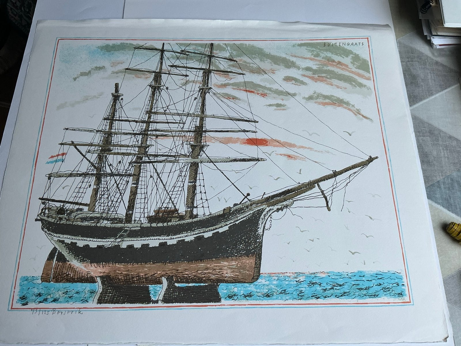 Litho Buitengaats van Hermanus Berserik, Antiek en Kunst, Kunst | Litho's en Zeefdrukken, Gelimiteerde oplage, Ophalen of Verzenden