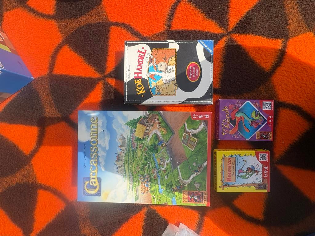 Bordspellen set: Carcassonne, Koehandel, Party Animals, Boon, Hobby en Vrije tijd, Gezelschapsspellen | Bordspellen, Gebruikt