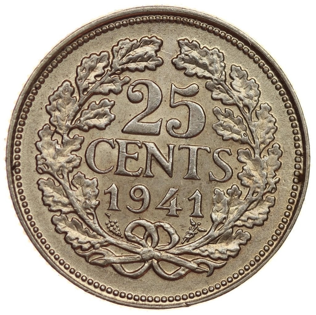 Wilhelmina - prachtige 25 cent zilver 1941 (6571, Zilver, 25 cent, Ophalen of Verzenden, Koningin Wilhelmina