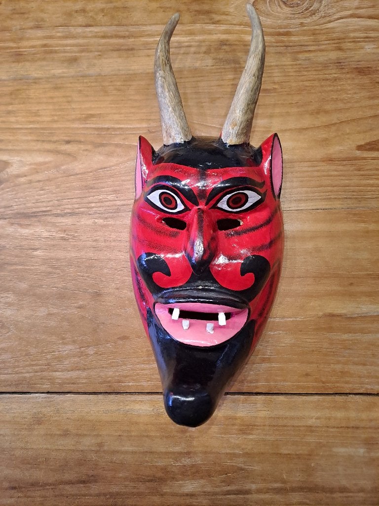 Houten duivel masker uit Mexico., Ophalen of Verzenden