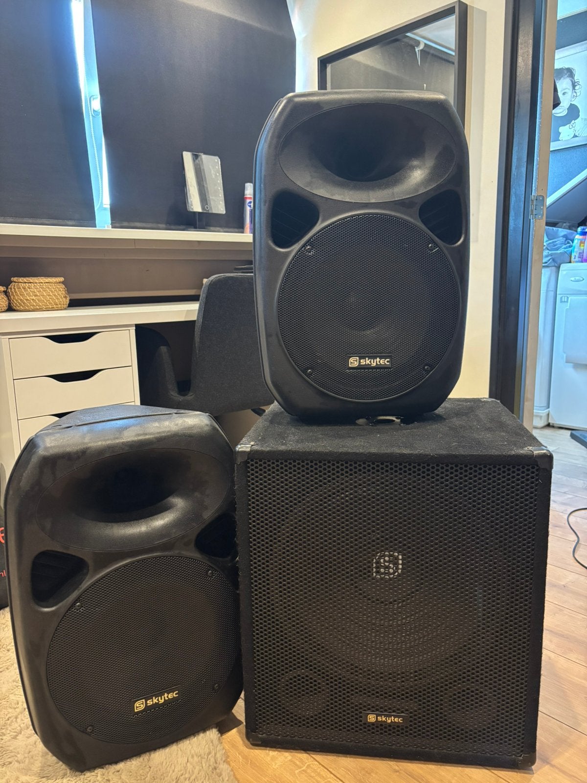 Complete geluidsset Skytech + Devine + Microfoons, Ophalen, Zo goed als nieuw, Minder dan 500 watt, Overige typen