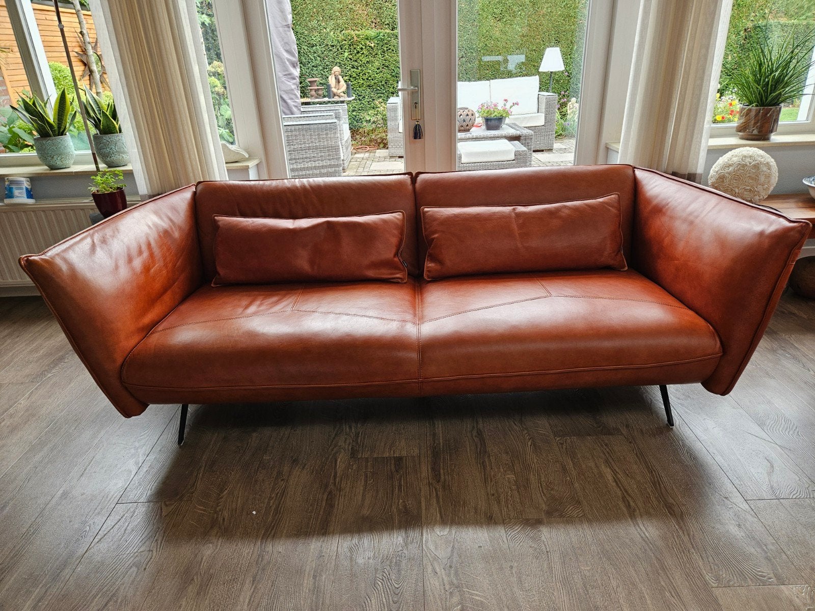 Leren 2 1/2 bank Fabbrica cognac dik leder, Ophalen, Gebruikt, Modern, Industrieel, Tweepersoons