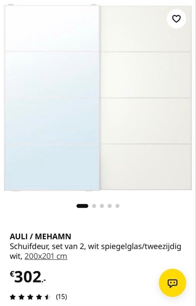 IKEA schuifdeuren voor PAX kast spiegel (200x201cm) z.g.a.n., Ophalen, 200 cm of meer, Overige houtsoorten, 150 tot 200 cm