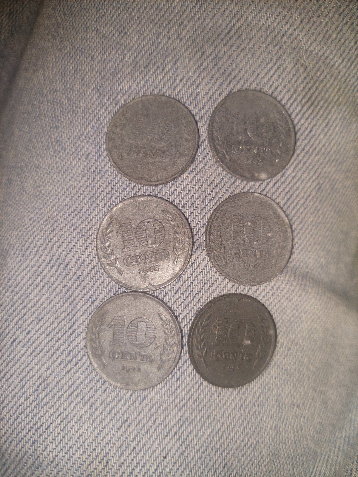 6 keer zinken 10 cent uit 1942-1944, Ophalen of Verzenden, Koningin Wilhelmina, 10 cent, Setje