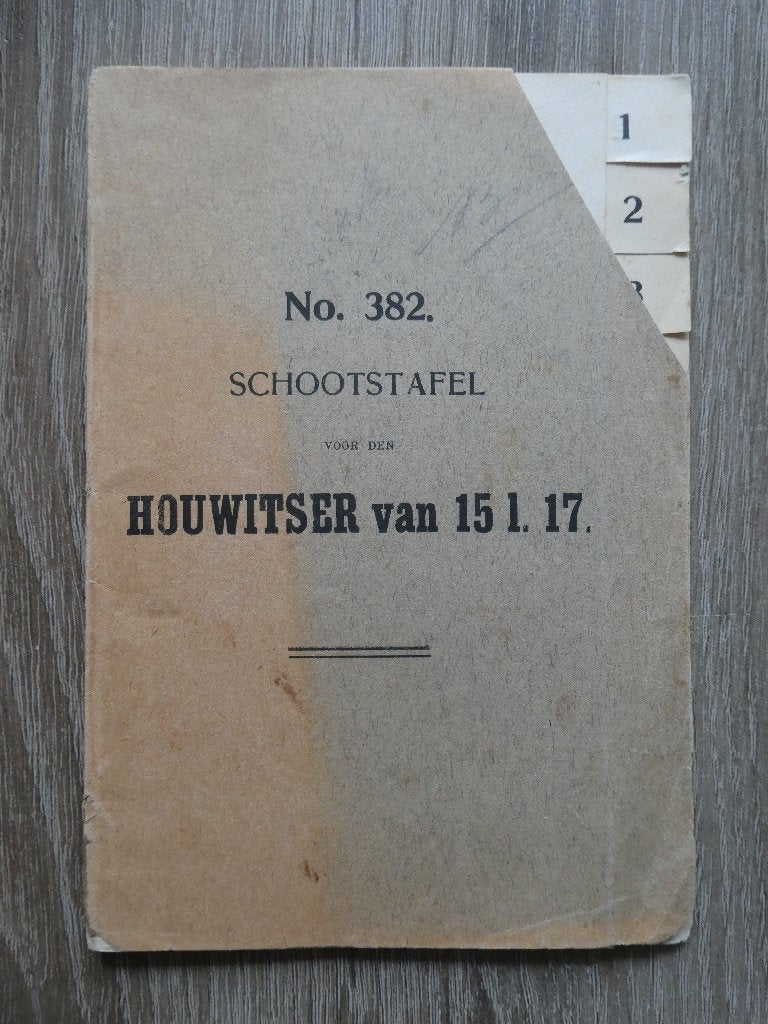 Schootstafel voor de Houwitser van 15 L. 17, Ophalen of Verzenden, Landmacht, Nederland, Boek of Tijdschrift