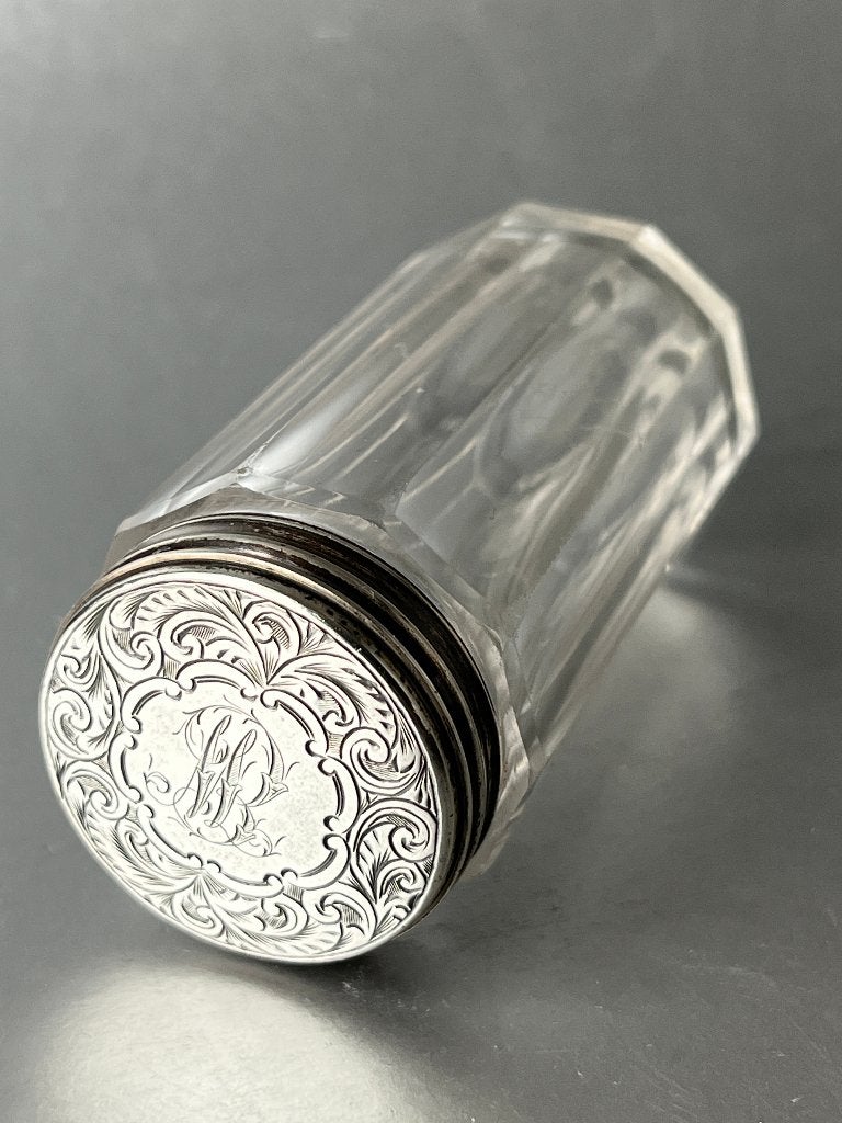 Glazen fles met zilveren dop, Antiek en Kunst, Ophalen of Verzenden, Zilver