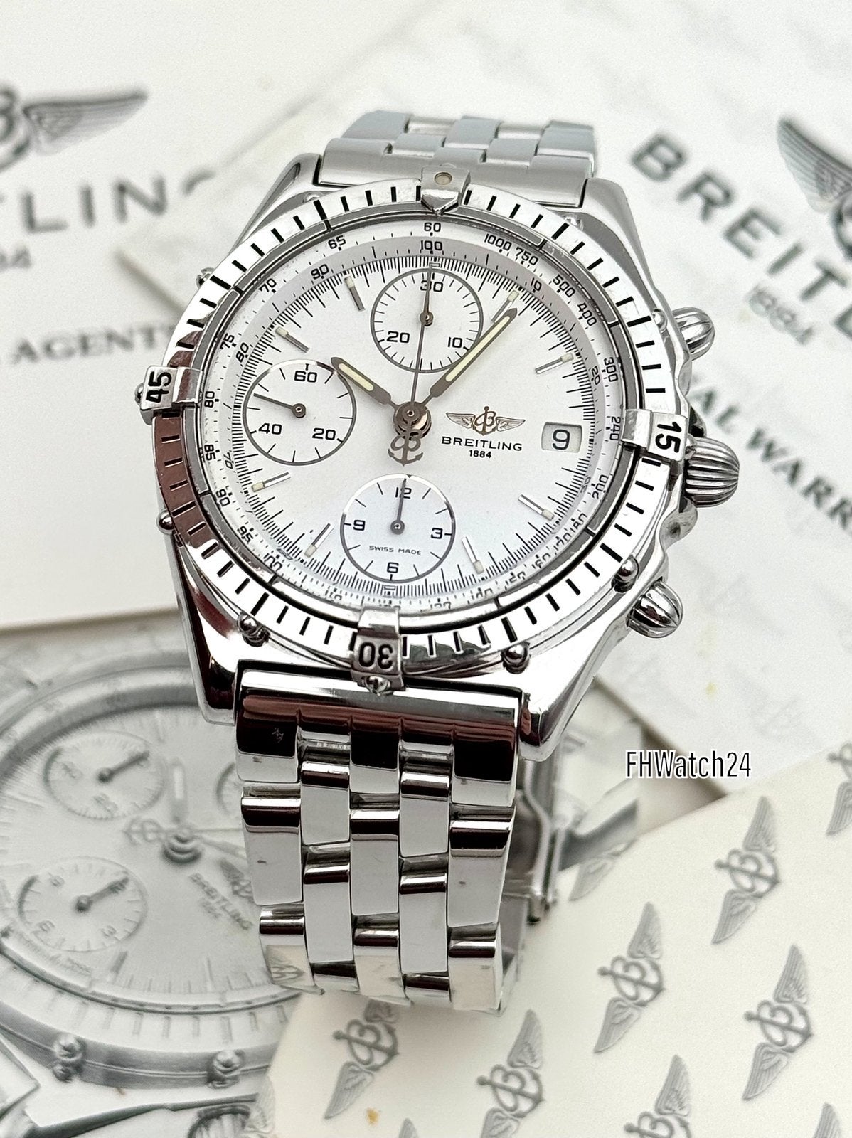 Breitling Chronomat A13050 Wit. Met papieren 1998., Staal, Gebruikt, Staal, Breitling