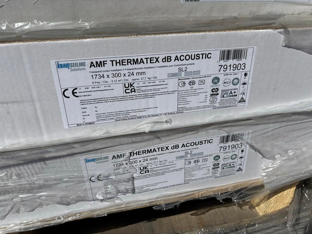 Knauf THERMATEX Acoustic Plafondpanelen 1734x300x24, 20,7m2, Ophalen, Nieuw, Overige materialen, 20 tot 50 mm