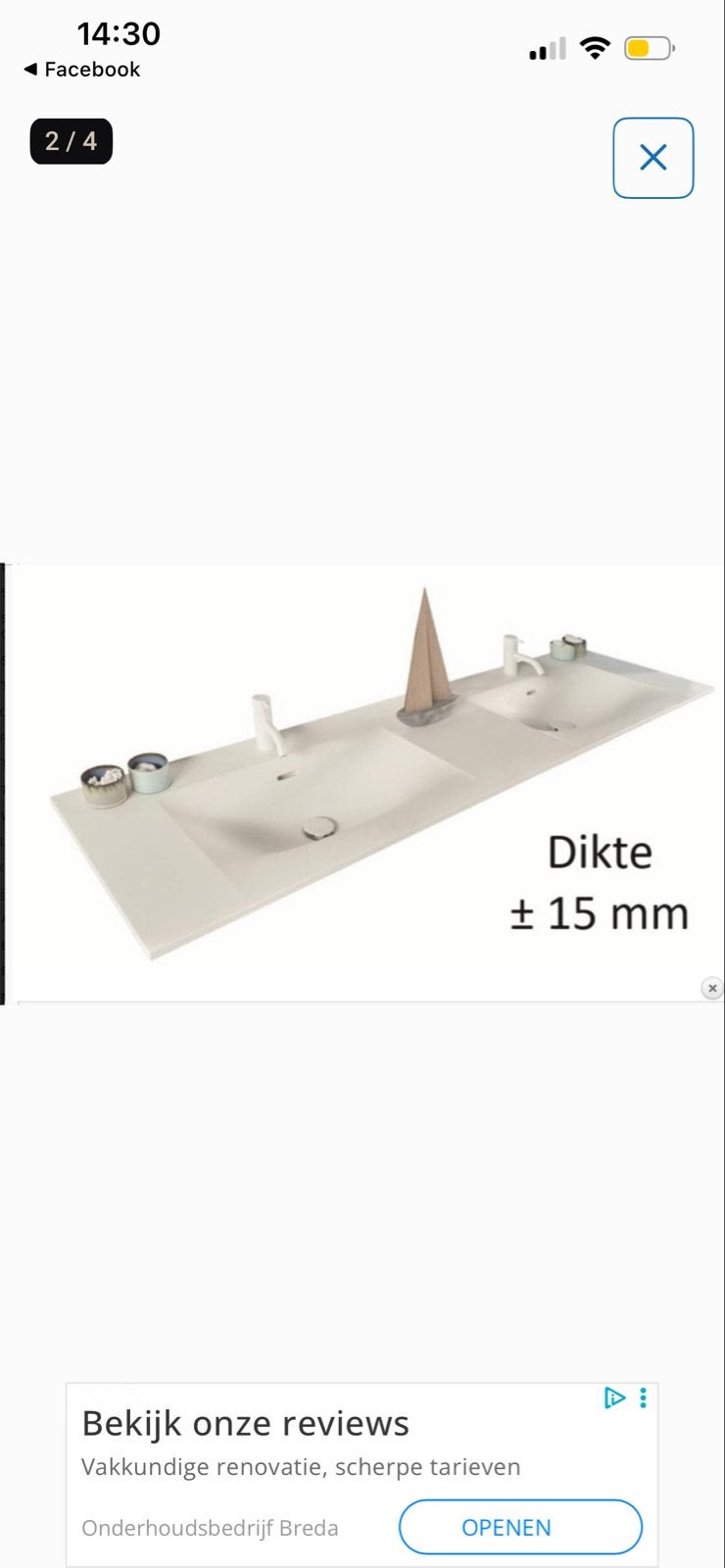 Detremmerie wastafel 2x kraangat glazendwit nieuw, Huis en Inrichting, Ophalen of Verzenden, Nieuw