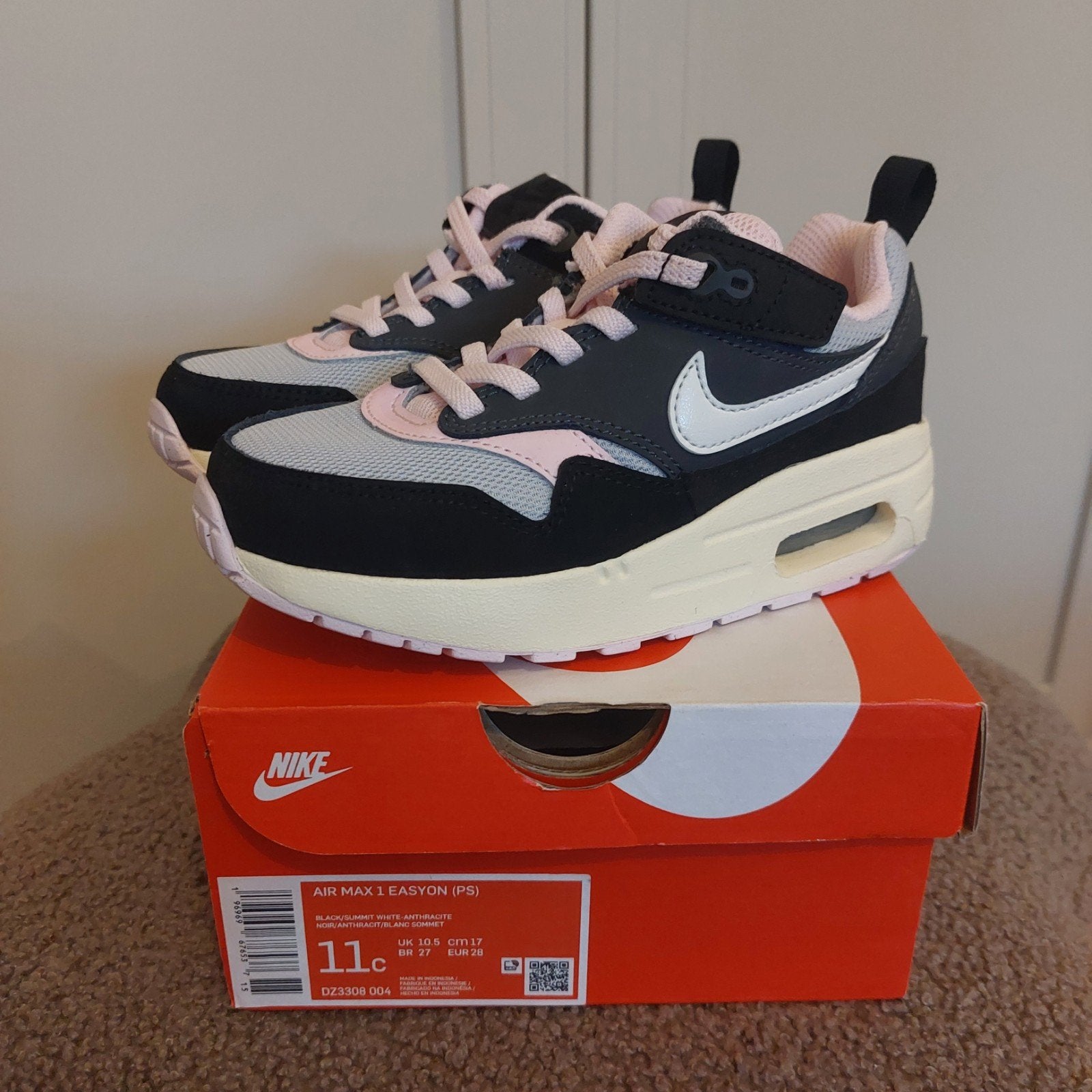 Air max 1 PS easy on "black denim / Pink Foam" Maat 28, Kinderen en Baby's, Kinderkleding | Schoenen en Sokken, Meisje, Schoenen