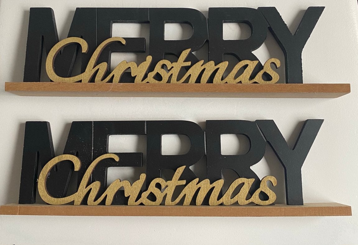 Kerst woondecoratie hout ‘Merry Christmas’ 2 stuks, nieuw, Diversen, Ophalen of Verzenden, Nieuw