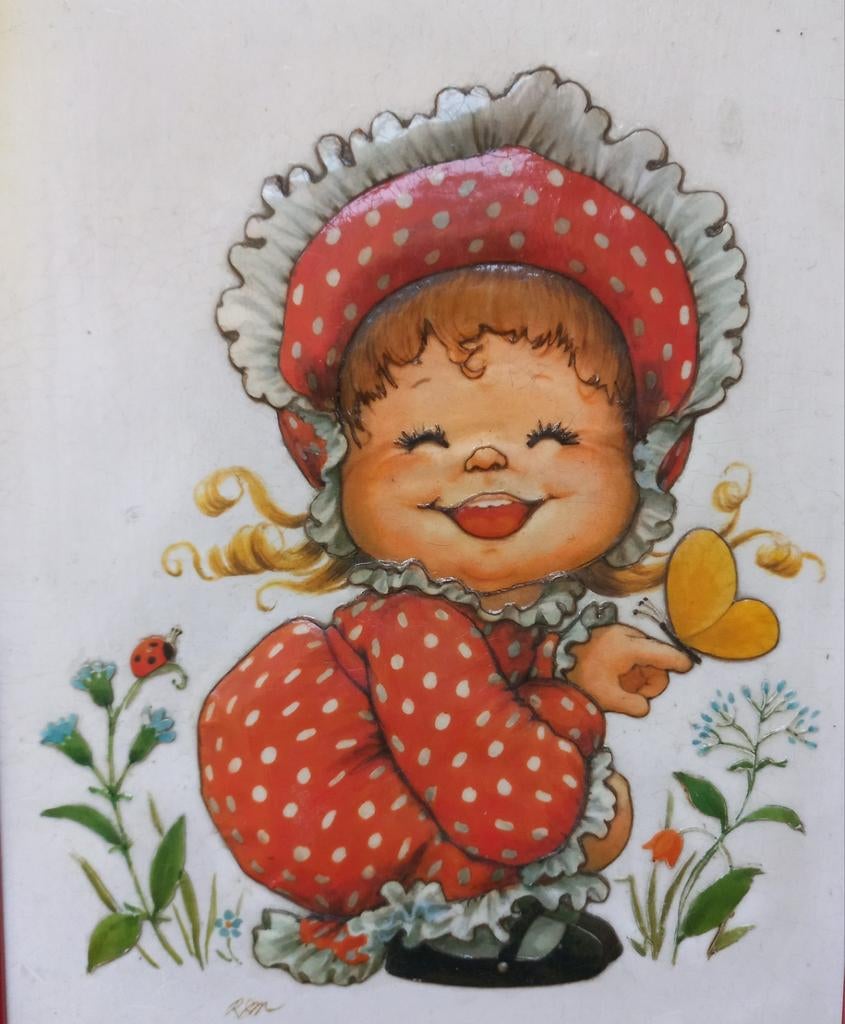 Vintage 3D afbeelding Ruth Morehead in rood lijstje, Ophalen of Verzenden