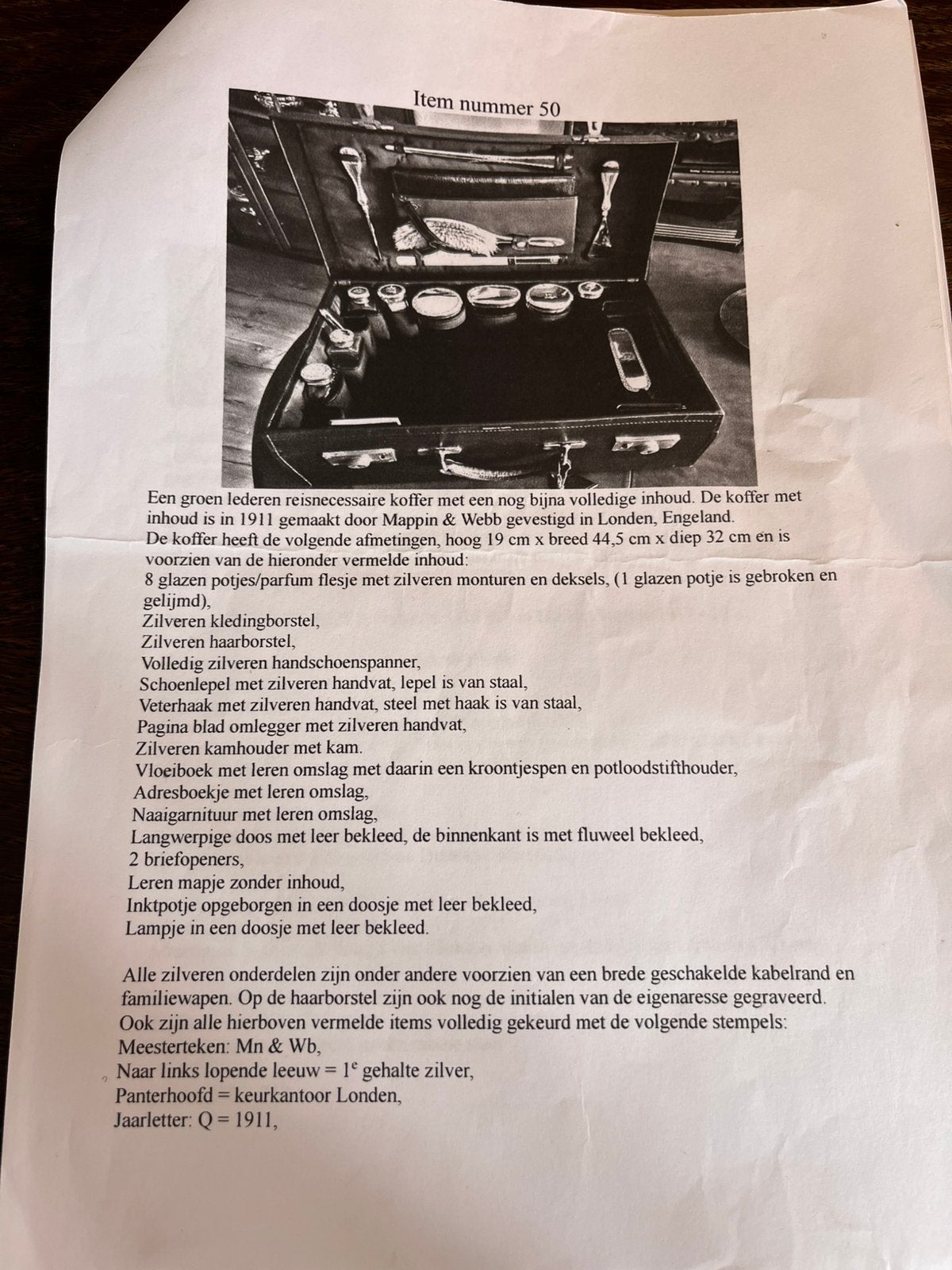 Reisnecessaire uit Engeland 1911, Ophalen of Verzenden