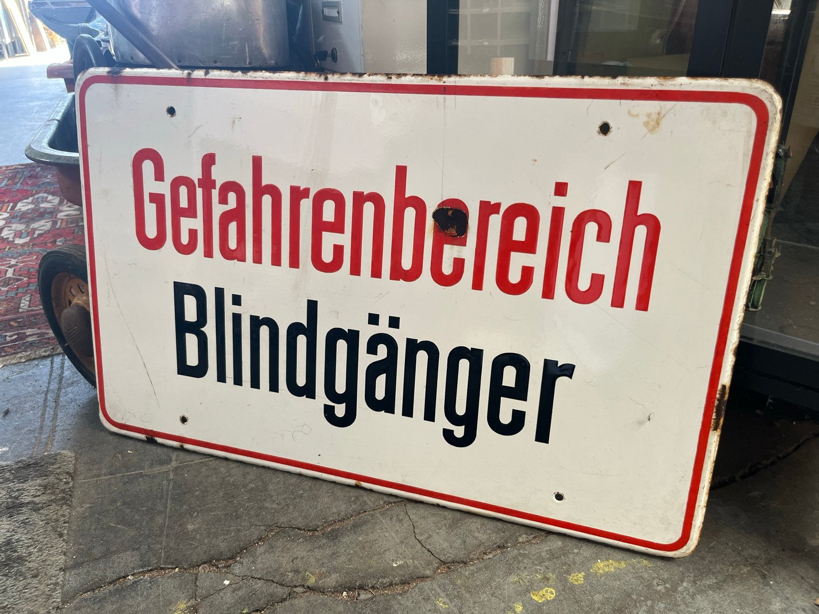 Zeldzaam WOII Emaille Bord "Gefahrenbereich Blindgänger", Ophalen