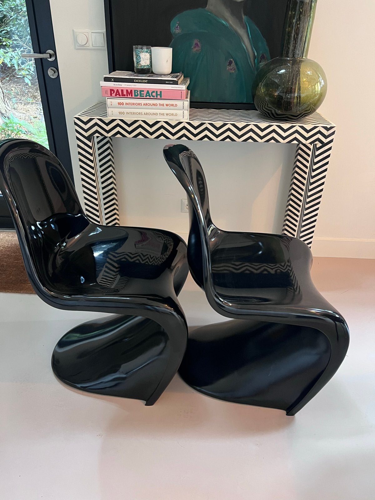 Vitra Panton Stoelen - Zwart Polypropyleen - Set van 2, Ophalen