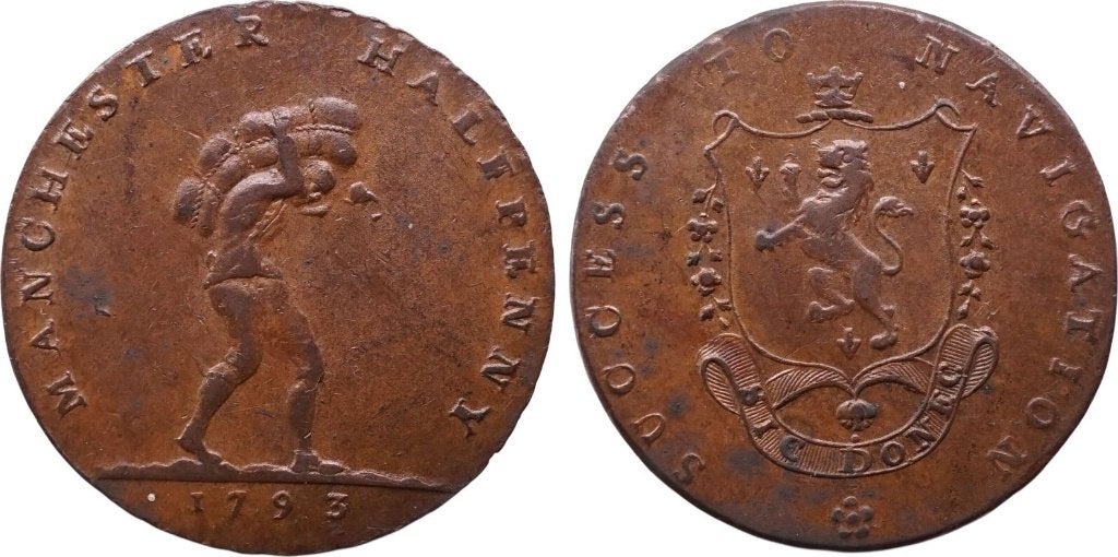 Half penny token 1793, Manchester, Bridgewater, Ophalen of Verzenden, Overige landen, Losse munt