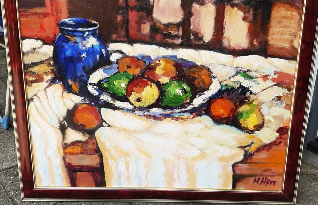 Stilleven appels met blauwe vaas door Henri Hess, Ophalen