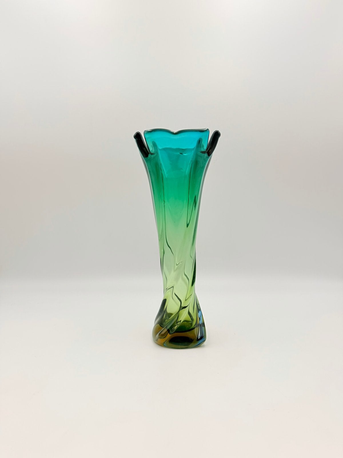 Murano Sommerso Vaas - Groen/Blauw Glas, Ophalen of Verzenden