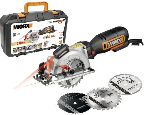 Worx Workxaw compacte cirkelzaag met lasergeleider, Cirkelzaag, 600 tot 1200 watt, Ophalen of Verzenden, Zo goed als nieuw