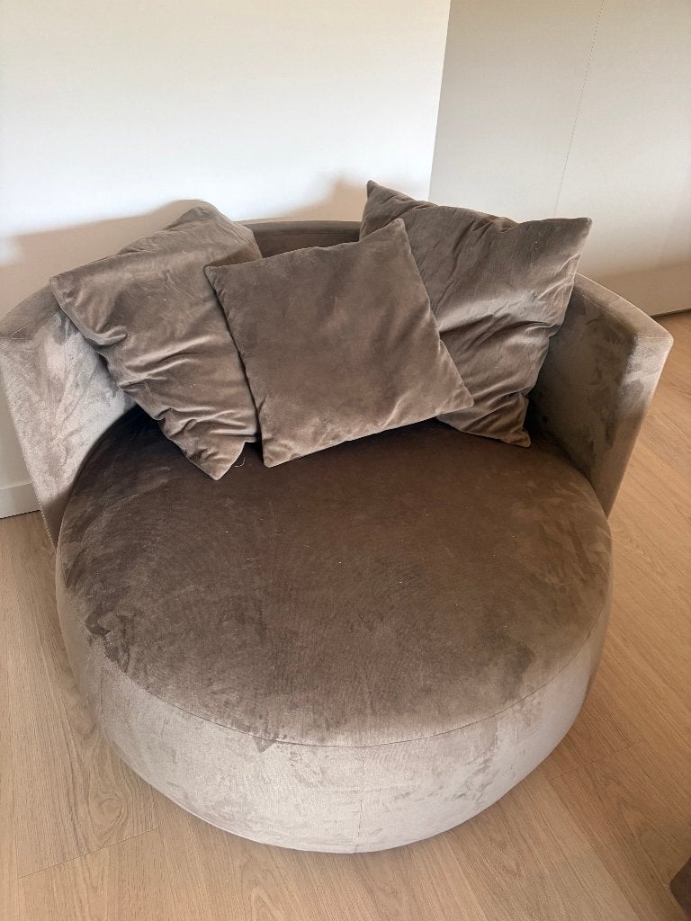 Ronde velvet loungefauteuil, Ophalen, Modern/Design, Gebruikt, 100 tot 125 cm