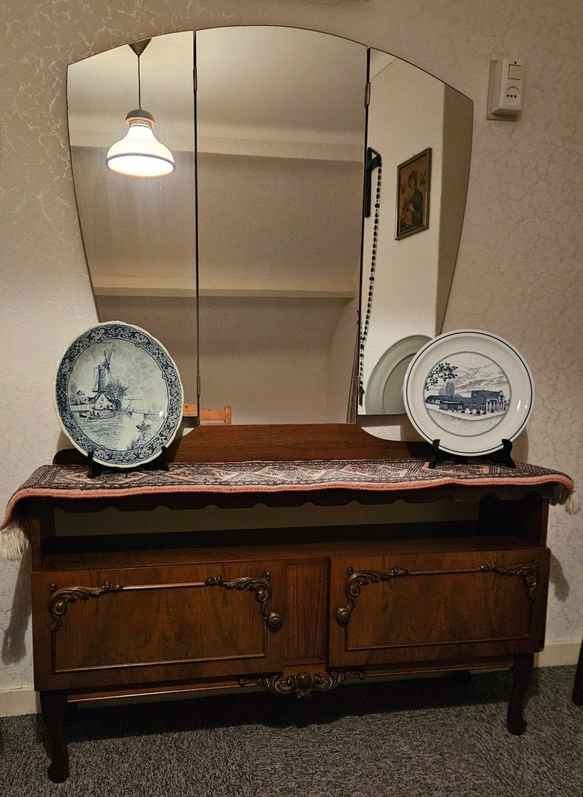 Antieke kaptafel met spiegel, art deco stijl, Ophalen of Verzenden, Gebruikt, Hout, Minder dan 100 cm