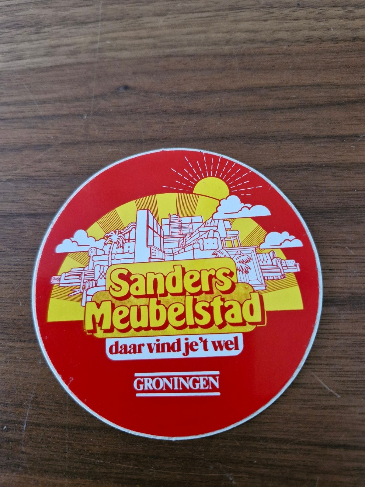 9329 Vintage Sanders Meubelstad Groningen Sticker, Ophalen of Verzenden, Gebruikt