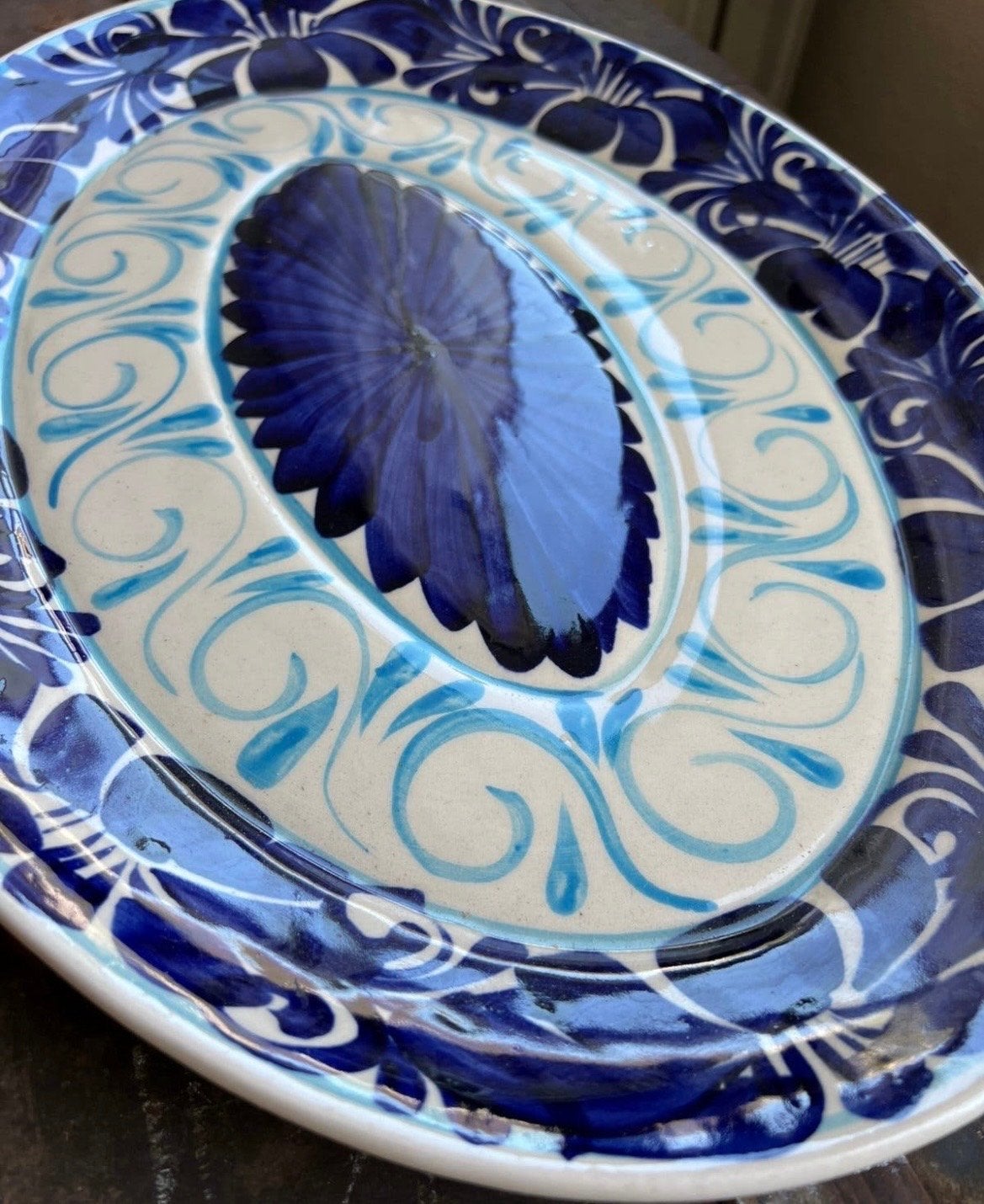 Grote Handgeschilderde Mexicaanse Talavera Serveerschaal, Ophalen