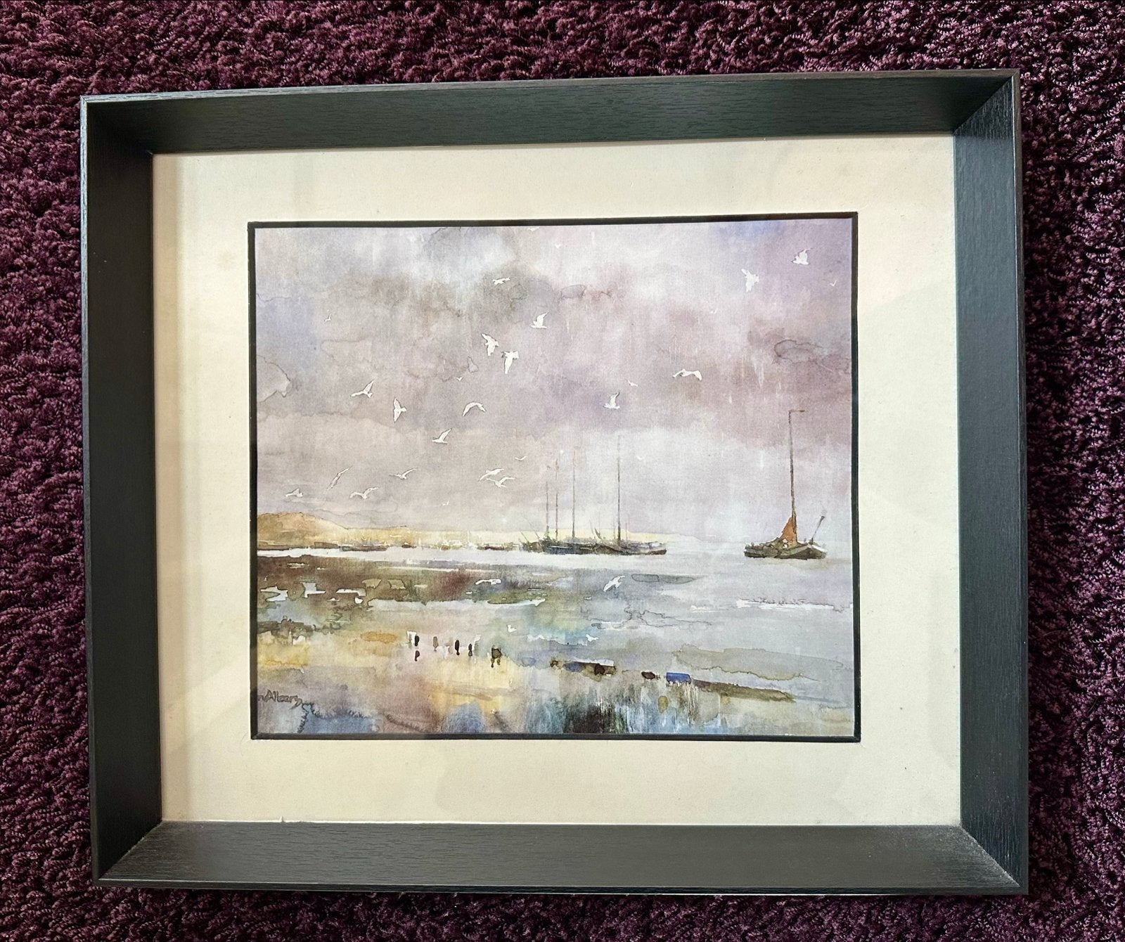 Print van aquarel 'Haven aan het Wad' van Ton Albers (1986), 50 – 75, Gebruikt, Oorspronkelijke maker, Ophalen of Verzenden