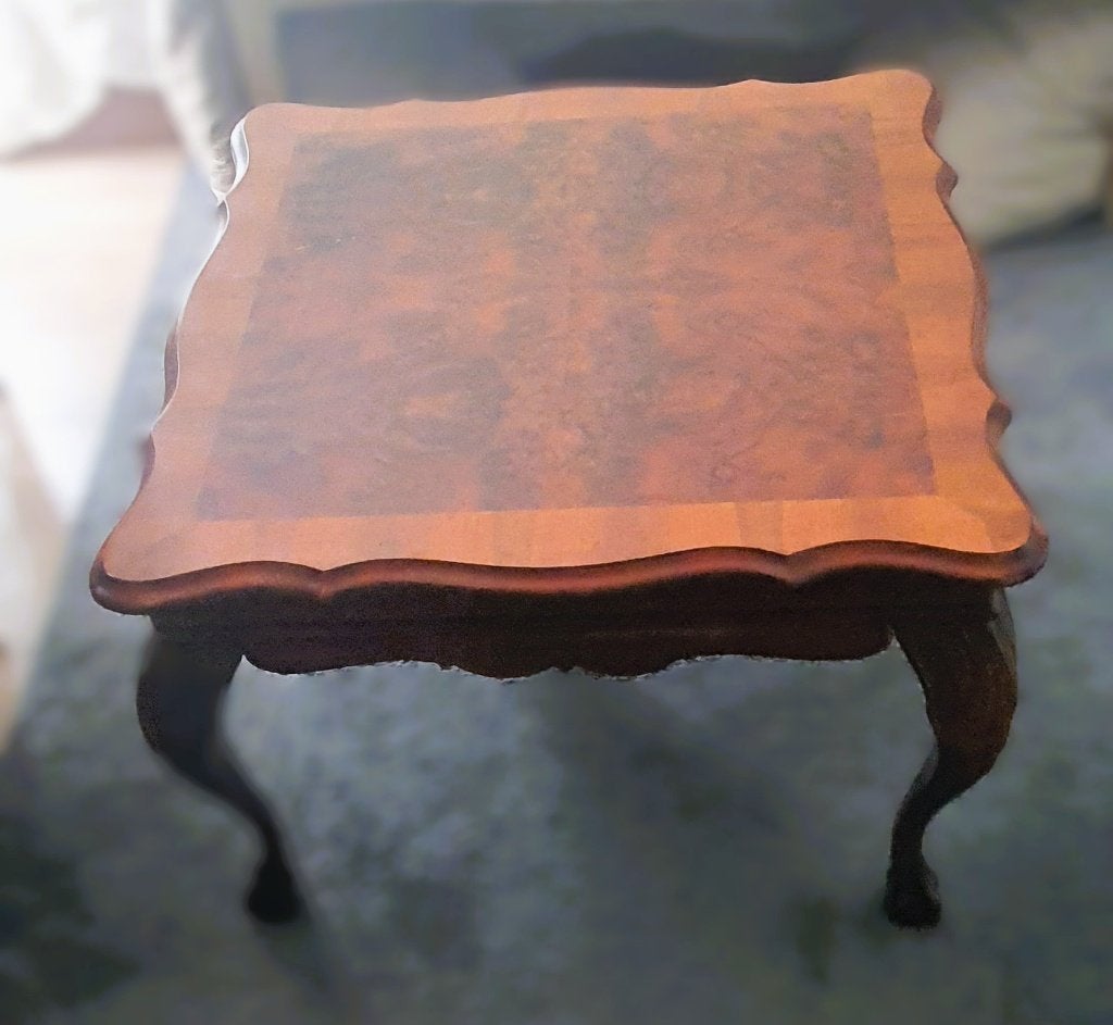 Klassieke Queen Anne salontafel – notenlook – 67 x 67 cm, Ophalen, Gebruikt, 50 tot 100 cm, Vierkant
