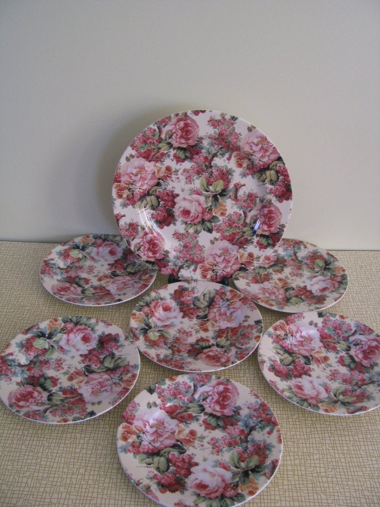 Porselein * ZGAN * 7 delig SET * bloemen 🌺🌹💮🌸 *, Ophalen of Verzenden, Zo goed als nieuw, Bord(en), Overige stijlen